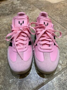 Adidas Samba Messi Pink Athletic Sneakers with Black Stripes